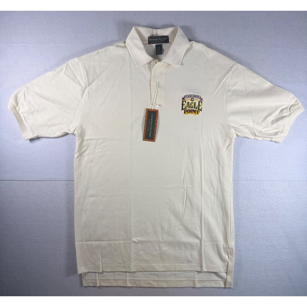 Country Cottons Mens M Polo Shirt Cream Lewisville Eagle Point Embroidered USA